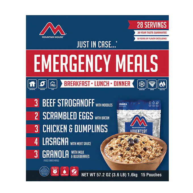 Mountain House Emergency Meal Kit 15-Pouch Assortment (28 Total Servings)