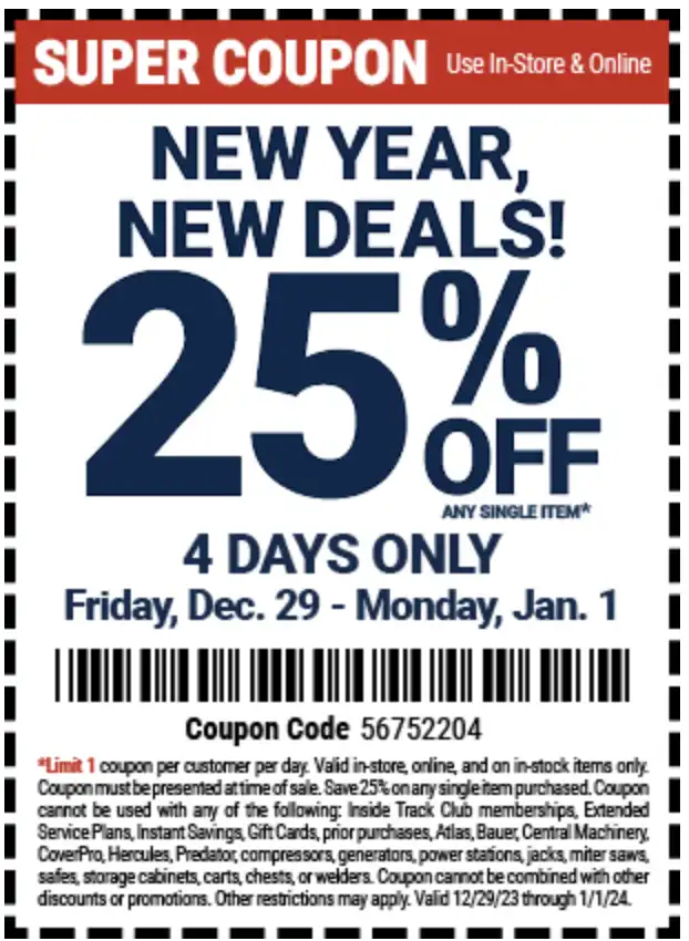 Save 25% Off Any Single Item - Harbor Freight Coupons
