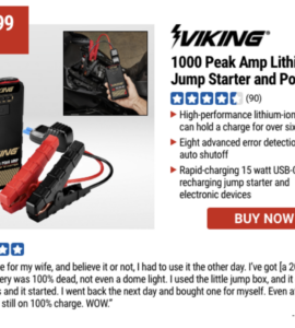 VIKING 1000 Peak Amp Lithium-Ion Jump Starter and Power Bank