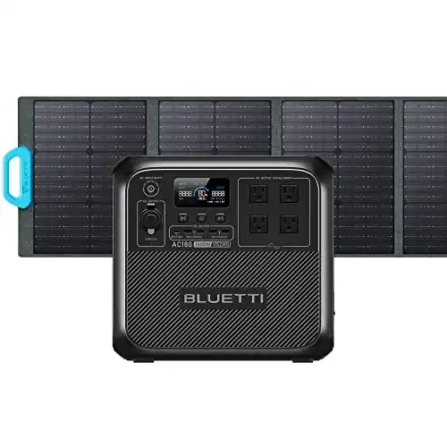 BLUETTI Solar Generator AC180 with PV120 Solar Panel, 1152Wh Portable Power Station w/ 4 1800W (2700W Power Lifting) AC Outlets, 120W Solar Input, LiFePO4 Emergency Power for Camping, Power Outage