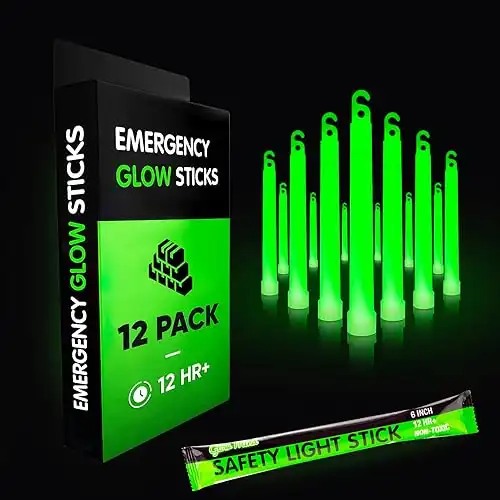 $9.95 Emergency Glow Sticks with 12 Hours Duration, Individually Wrapped Industrial Grade Glowsticks for Survival Gear, Camping Lights, Power Outages and Military Use