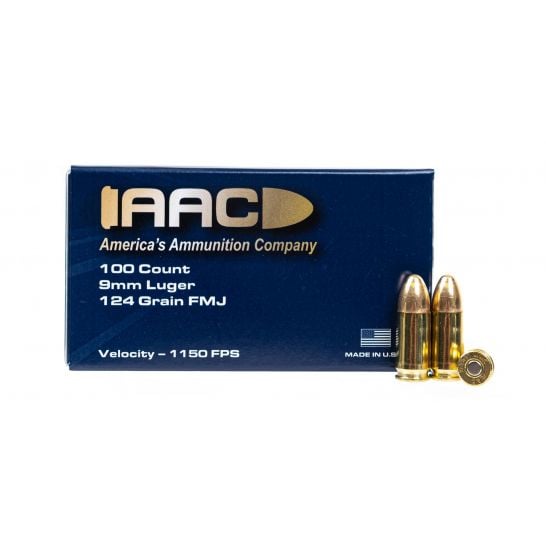 $26.99 AAC 9MM AMMO 124 GRAIN FMJ 100RD BOX