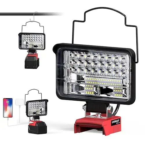 Cordless LED Work Light for Milwaukee M18 Light, LIVOWALNY 54W 5400LM 5" Battery Light Flashlights Flood Light with USB & Type-C Charging Port & Low Voltage Protection & 140° Pivotin...
