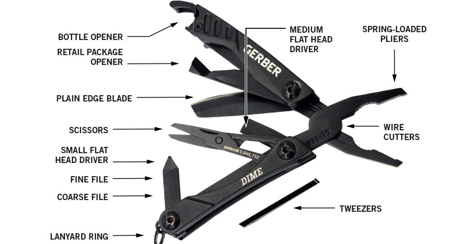 Gerber Gear Dime 12-in-1 Mini Multi-tool - Needle Nose Pliers, Pocket Knife, Keychain, Bottle Opener