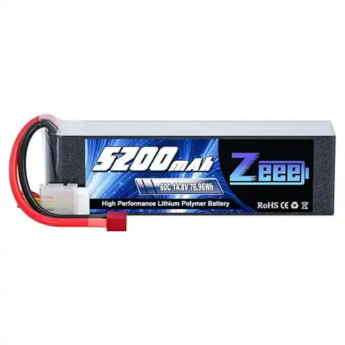 Zeee 4S Lipo Battery 5200mAh 14.8V 60C RC Battery Soft Case with Deans T Plug for RC Plane Quadcopter Airplane Helicopter RC Car Truck RC Boat