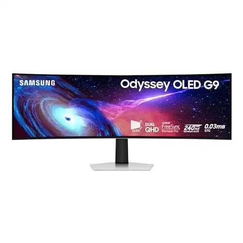 SAMSUNG 49" Odyssey G93SC Series OLED Curved Gaming Monitor, 240Hz, 0.03ms, Dual QHD, DisplayHDR True Black 400, FreeSync Premium Pro, Height Adjustable Stand, LS49CG932SNXZA, 2023