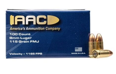 AAC 9mm Ammo 115 Grain FMJ 100rd Box