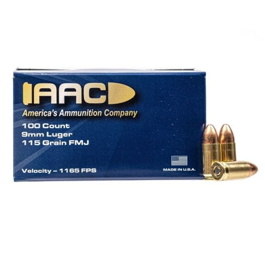 AAC 9mm Ammo 115 Grain FMJ 100rd Box