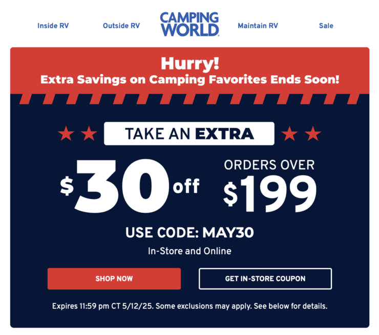 Camping World 30off